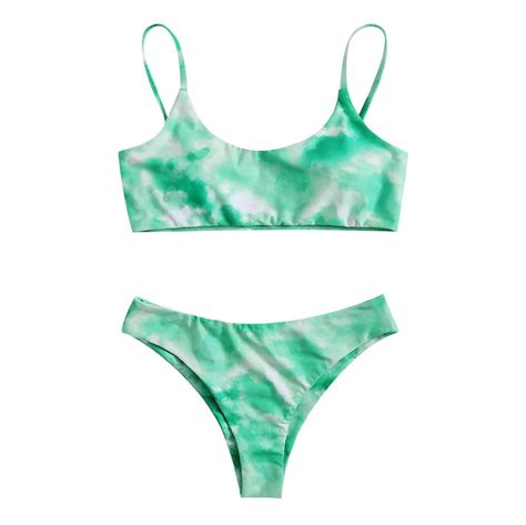 Womens Sexy Tie Dye Print Brazilian Bikini Set High Cut Two Piece