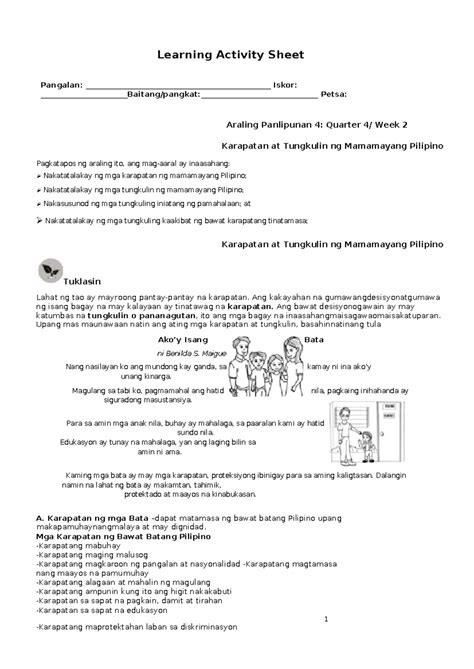 Q Las Ap Week Elementary Notes Learning Activity Sheet Pangalan