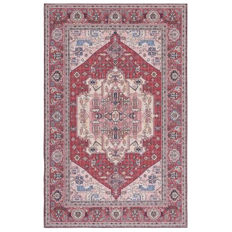 Bungalow Rose Machine Woven Power Loomed Performance Red Pink Rug