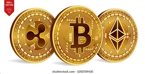 Bitcoin Ripple Ethereum 3d Isometric Physical Stock Vector Royalty