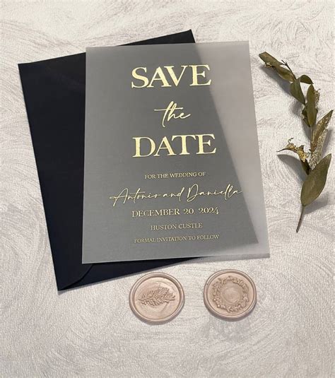 Best Vellum Wedding Save The Date Card With Rose Gold Gold Silver