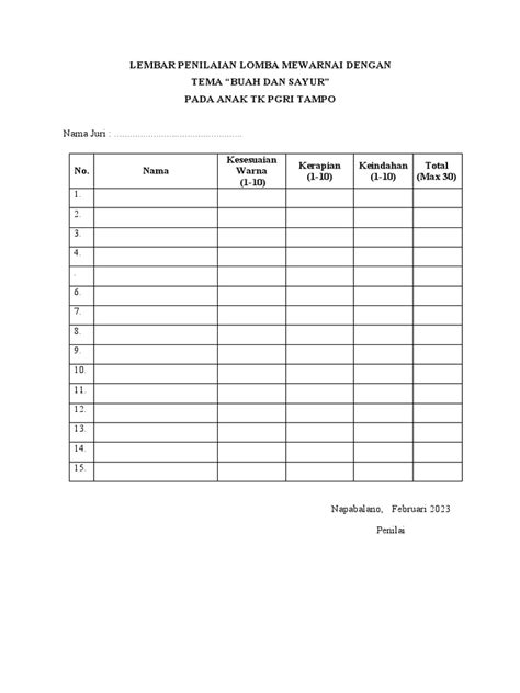 Lembar Penilaian Lomba Mewarnai Pdf