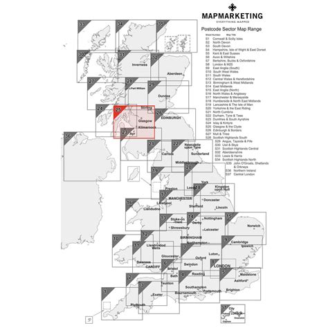 Glasgow and the Clyde Postcode Wall Map Sector Map 25