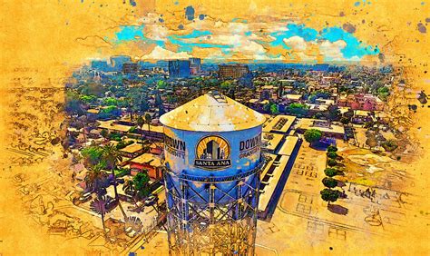 Downtown Santa Ana Aerial And The Historic Water Tower Digital Art By