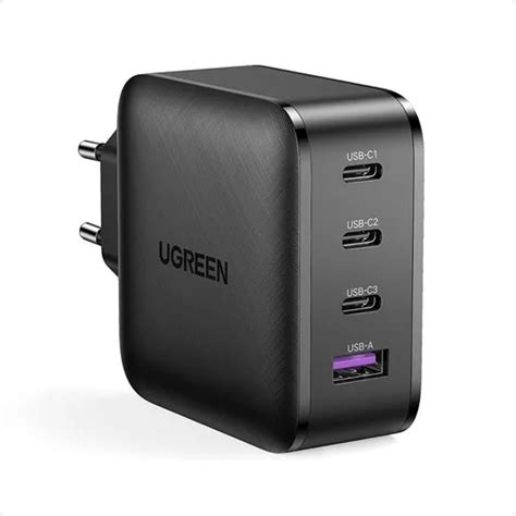 Carregador Turbo Ugreen Usb 3x Tipo C 65w Gan Fast Charger