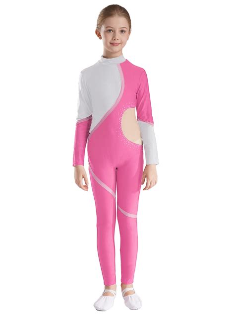 Dpois Kids Girls Gymnastics Leotard Long Sleeve Full Body Unitard