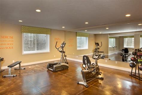 This basement exercise are looks great with the wall to wall ceiling to ...