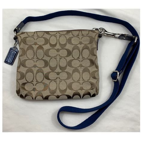 Coach Crossbody Purse Blue And Canvas - Gem