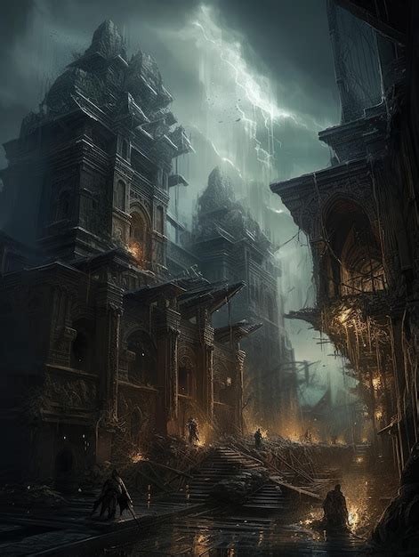 Premium AI Image | city epic dark fantasy illustration scary magic the ...