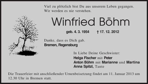 Traueranzeigen von Herr Winfried Böhm Mittelbayerische Trauer