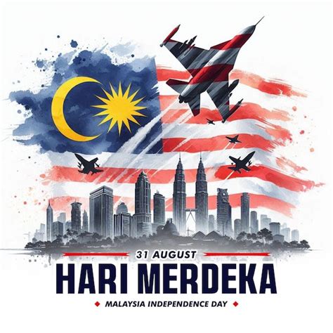 Psd Poster For Malaysia Independence Day With Watercolor Hari Merdeka