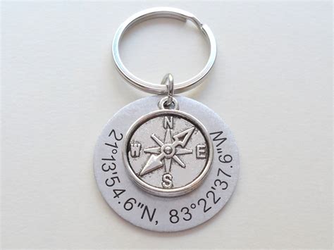 Compass Keychain With Engraved Custom Aluminum Disc T For Etsy