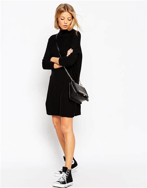 Image Of Asos Tunic Dress In Knit With High Neck In Cashmere Mix Mode