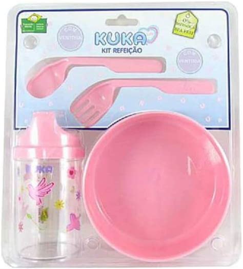 Kit Refei O Kuka Infantil Bebe Prato Copo E Talher Rosa