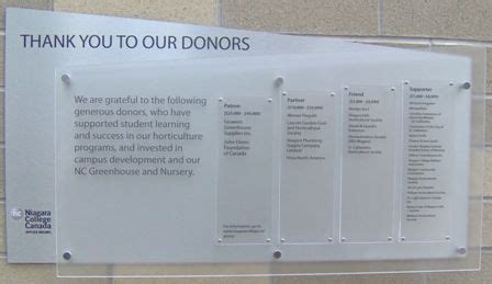 Donor Recognition Plaque - Niagara College Canada