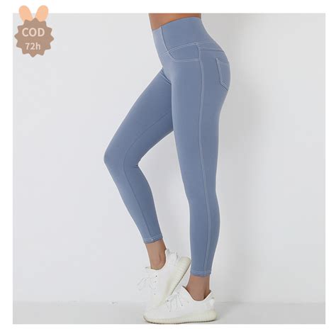 High Waist Denim Pocket Hip Lift Yoga Pants Brushed Nude Sports Tight