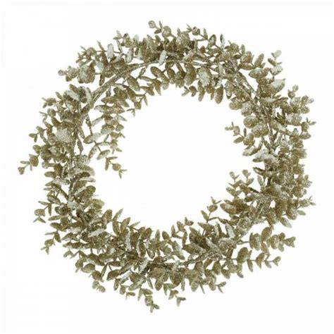 Floristik24 be Déco couronne artificielle eucalyptus Doré neigé Ø36cm