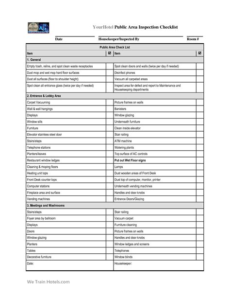 Hotel Housekeeping Checklist Printable