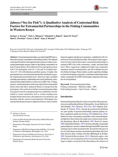 Jaboya Sex For Fish A Qualitative Analysis Of Contextual Risk