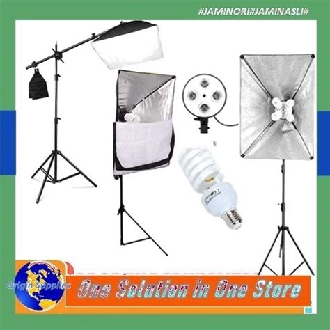 jual paket set    softbox  xcm light stand lampu bohlam