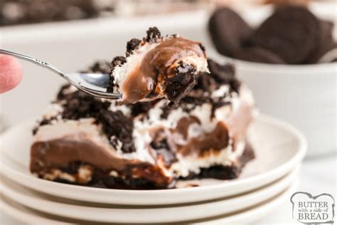 Layered Oreo Pudding Dessert Butter With A Side Of Bread