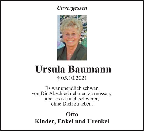 Traueranzeigen Von Ursula Baumann Trauer In Nrw De