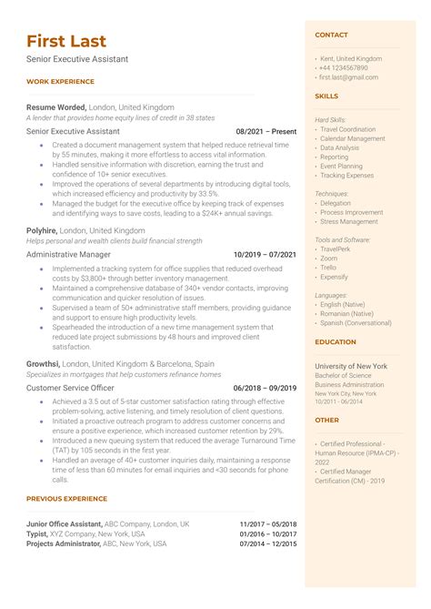 Senior Executive Assistant Resume Examples for 2025 | Resume Worded