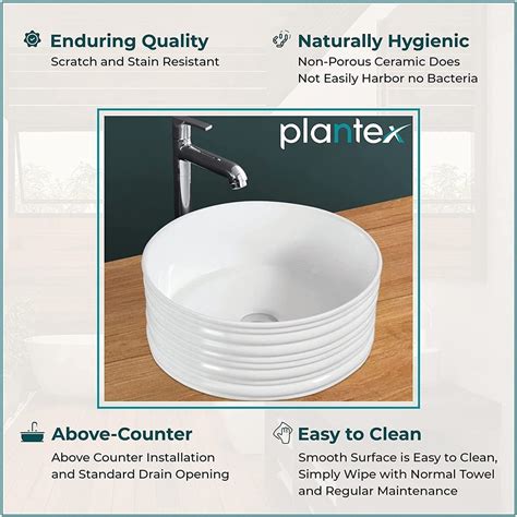 Plantex Platinium Ceramic Tabletop Round Wash Basin Countertop Bathroom