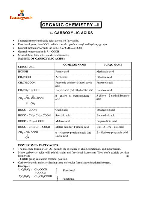 Organic Chemistry Carboxylic Acids Carbox Y Li C Aci Ds Saturated