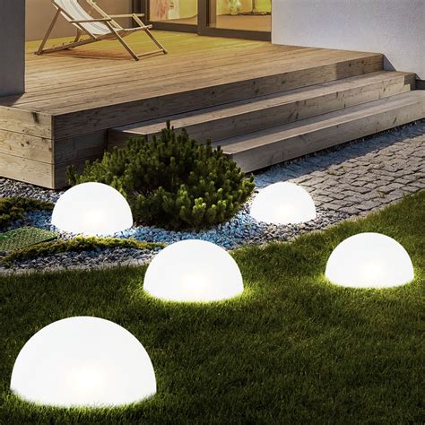 5er Set LED Solar Steck Leuchten Halb Kugel Garten Weg Beleuchtung