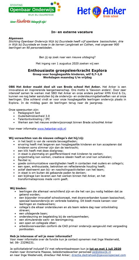 Vacatures | Welkom bij Brede School Het Anker