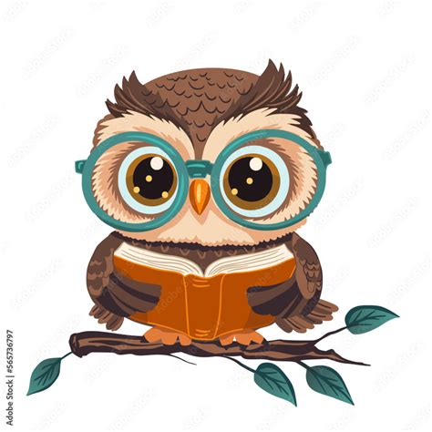 Cartoon Cute Wise Owl With A Book Vector Character Smart Animal Kids