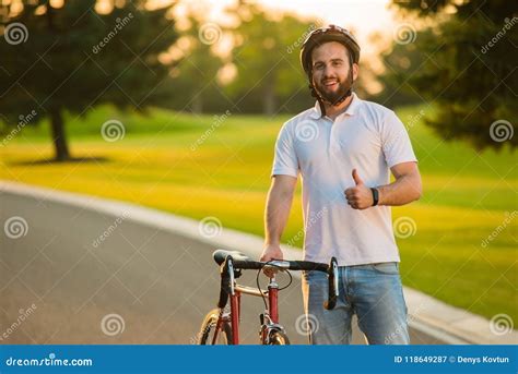 Portrait Of Happy Handsome Guy With Bicycle Stock Image Image Of