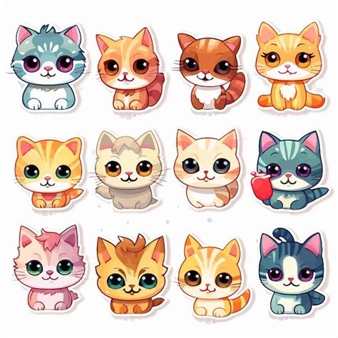 Conjunto De Gatos De Dibujos Animados Divertidos Vector Premium