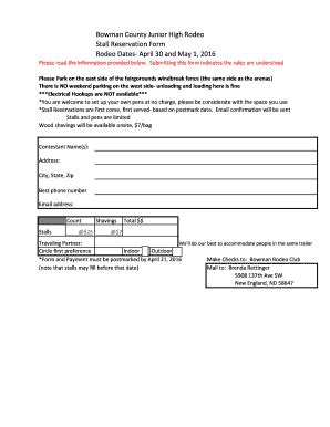 Fillable Online Bowman County Junior High Rodeo Stall Reservation Form