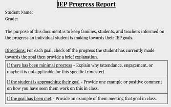 IEP Goal Progress Report By Brianne Hunt TPT