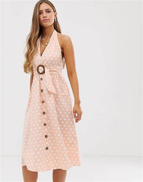 Asos Design Knielanges Neckholder Sommerkleid Aus Leinen Mit Schnalle