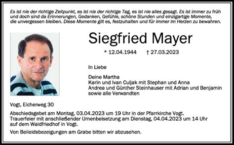 Traueranzeigen Von Siegfried Mayer Schwaebische De Trauerportal