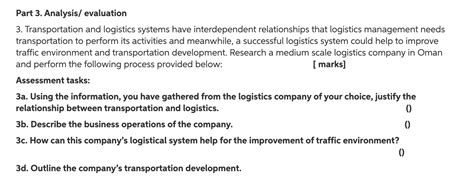 Solved Part 3 Analysis Evaluation 3 Transportation And