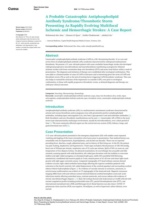 Pdf A Probable Catastrophic Antiphospholipid Antibody Syndrome