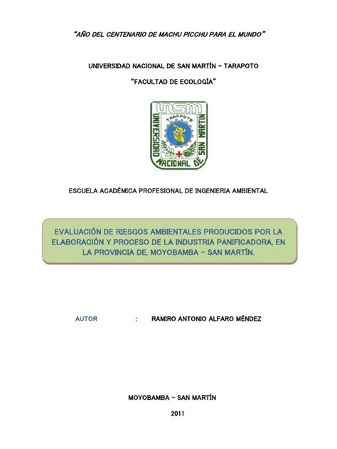 PDF Evaluacion De Riesgos Ambient Ales De La Industria Panificadora