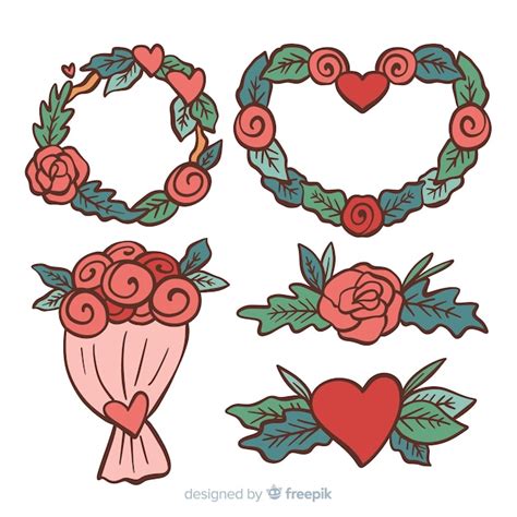 Free Vector Hand Drawn Valentines Day Flower Pack