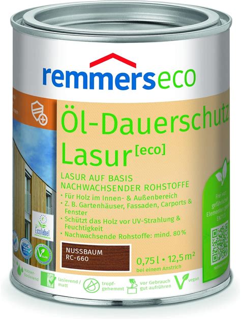 Remmers L Dauerschutz Lasur Eco Nussbaum Liter Ko Holzlasur