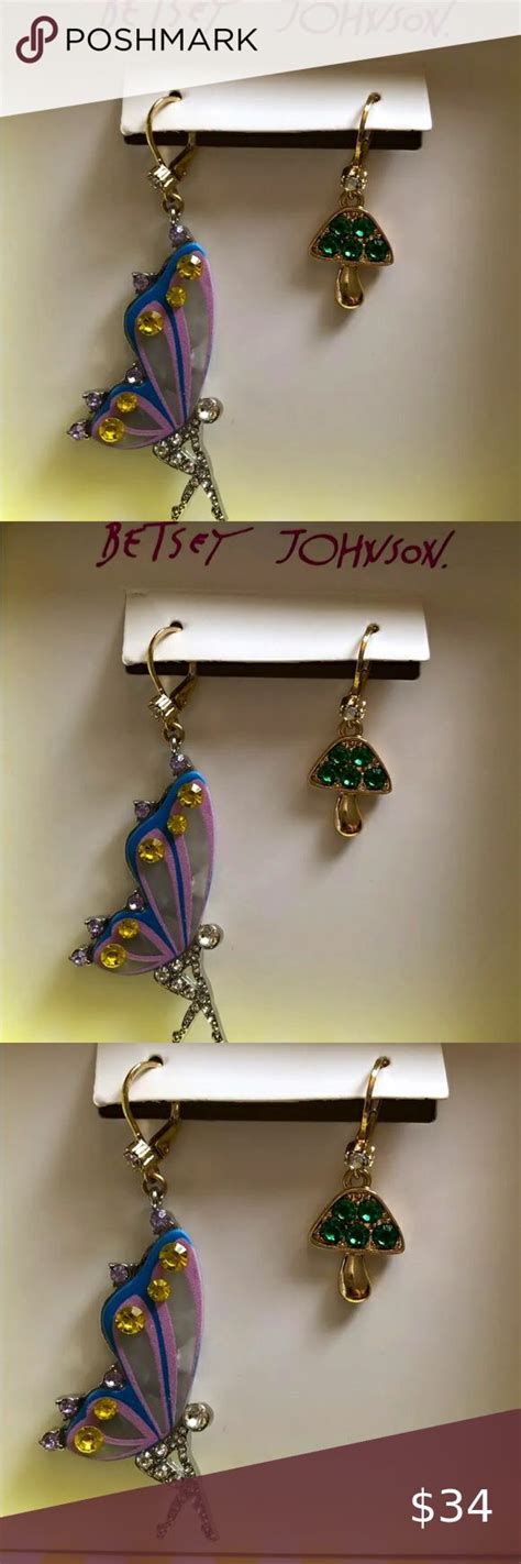 Betsey Johnson Gold Tone Enchanted Fairy Mushroom Mismatch Drop