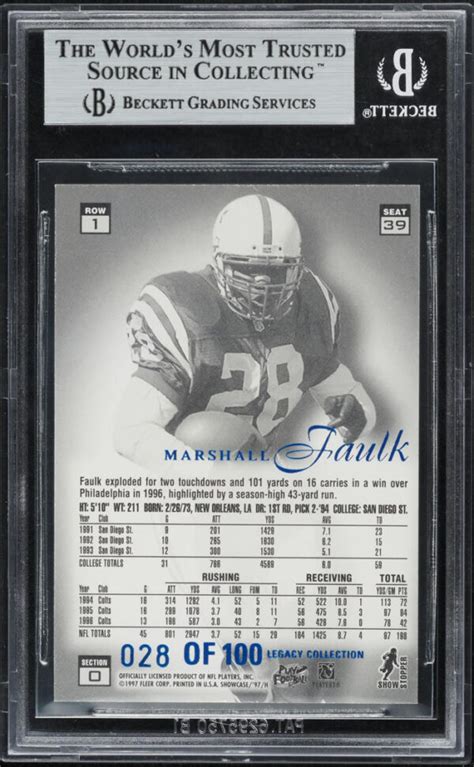 1997 FLAIR SHOWCASE LEGACY COLLECTION MARSHALL FAULK 100 B39 BGS 9