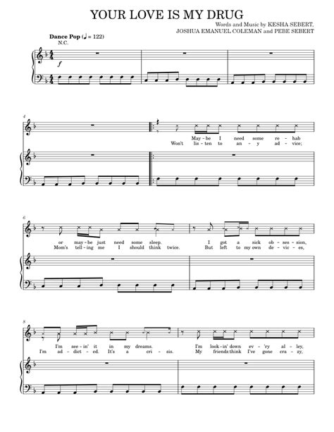 Your Love Is My Drug Sheet Music For Piano Vocals By Pitbull Featuring Keha Official