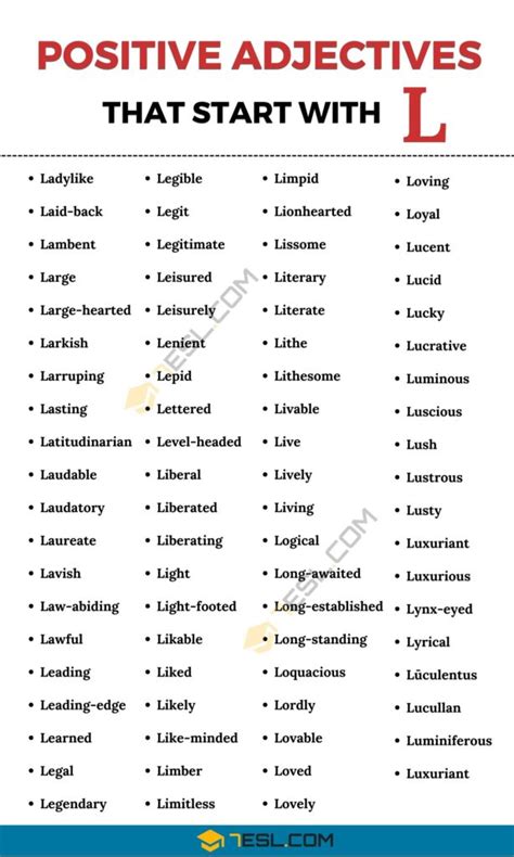 Positive Adjectives That Start With L L Words To Describe Someone