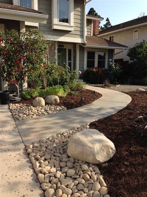 30 Awesome Front Yard White Rock Landscaping Ideas Walkway