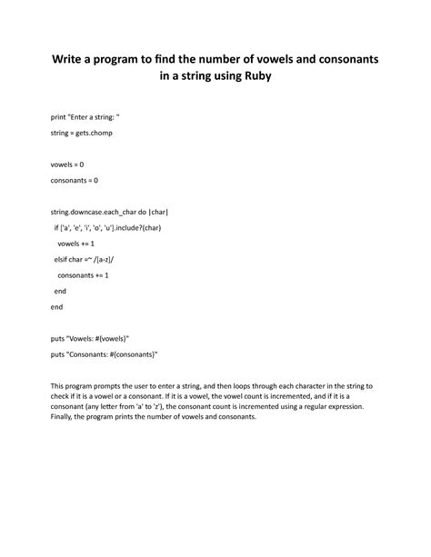 Using Ruby Write A Program To Find The Number Of Vowels And