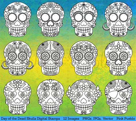 Day of the Dead Skull Clipart Clip Art Sugar Skulls Digital - Etsy